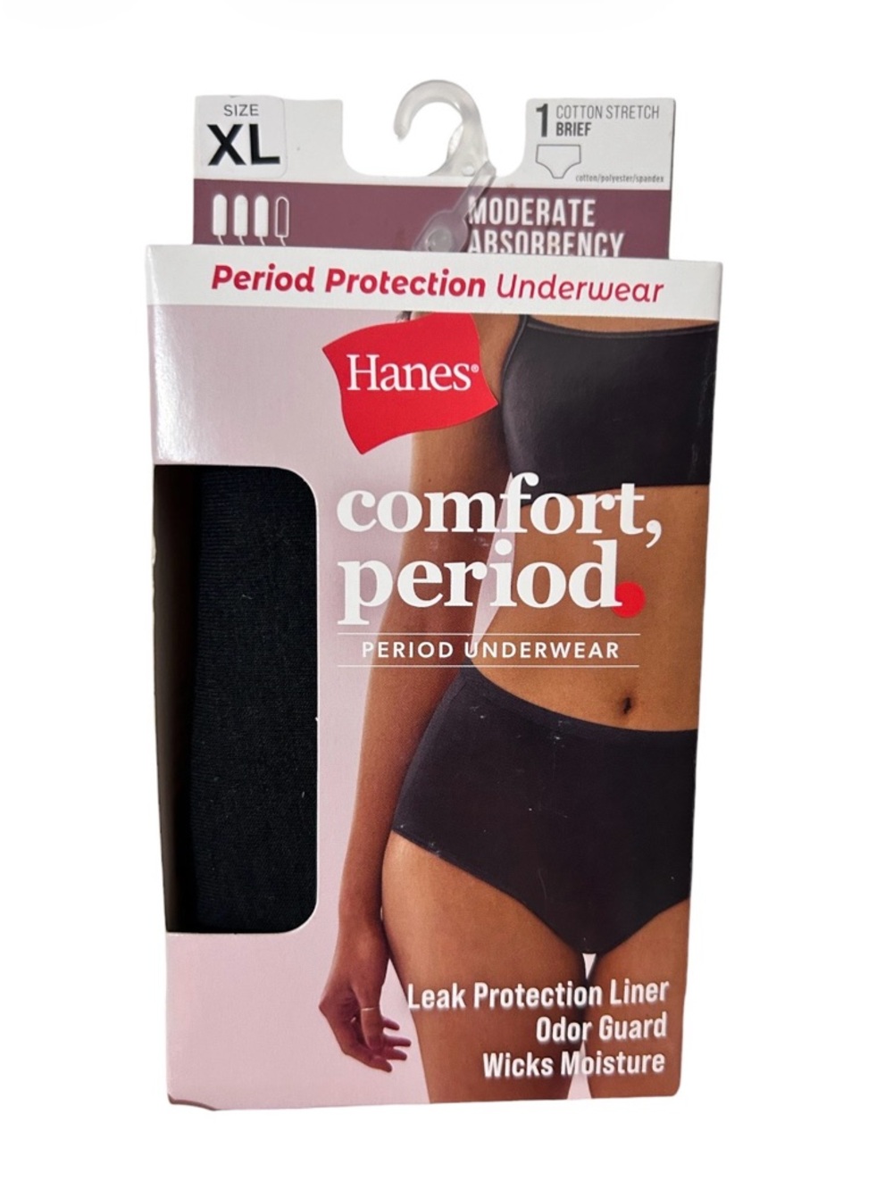 Hanes Comfort Period Briefs in Black - Moderate Absorbency - Size XL